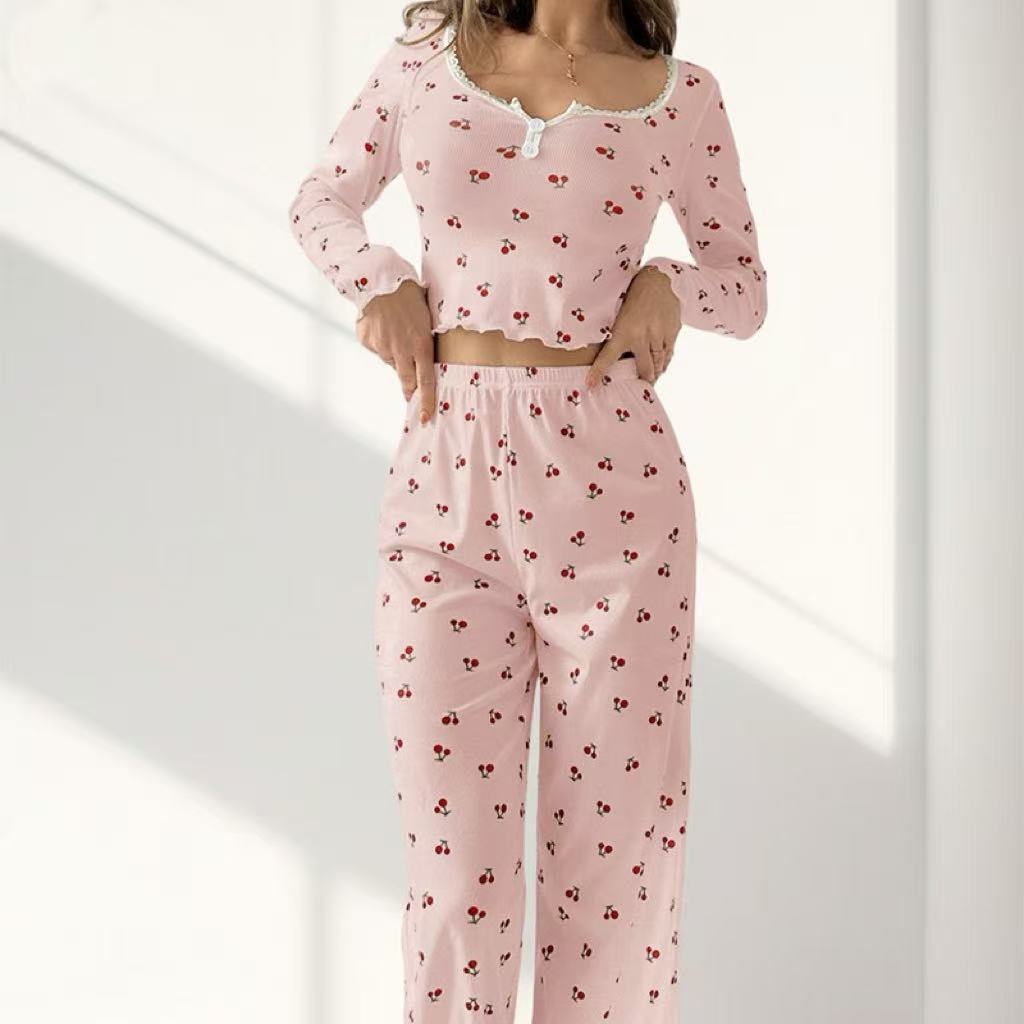 Womens Cherry Print Sleepwear Set